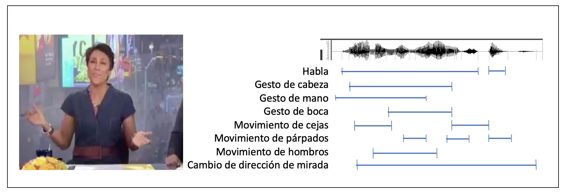 Figura 1.- Ejemplo hipotético de información multimodal en una expresión lingüística.